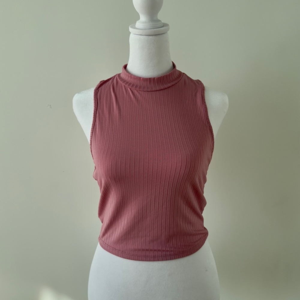 Fashion Nova Ribbed Mock Neck Tank Top - Mauve Dusty Rose